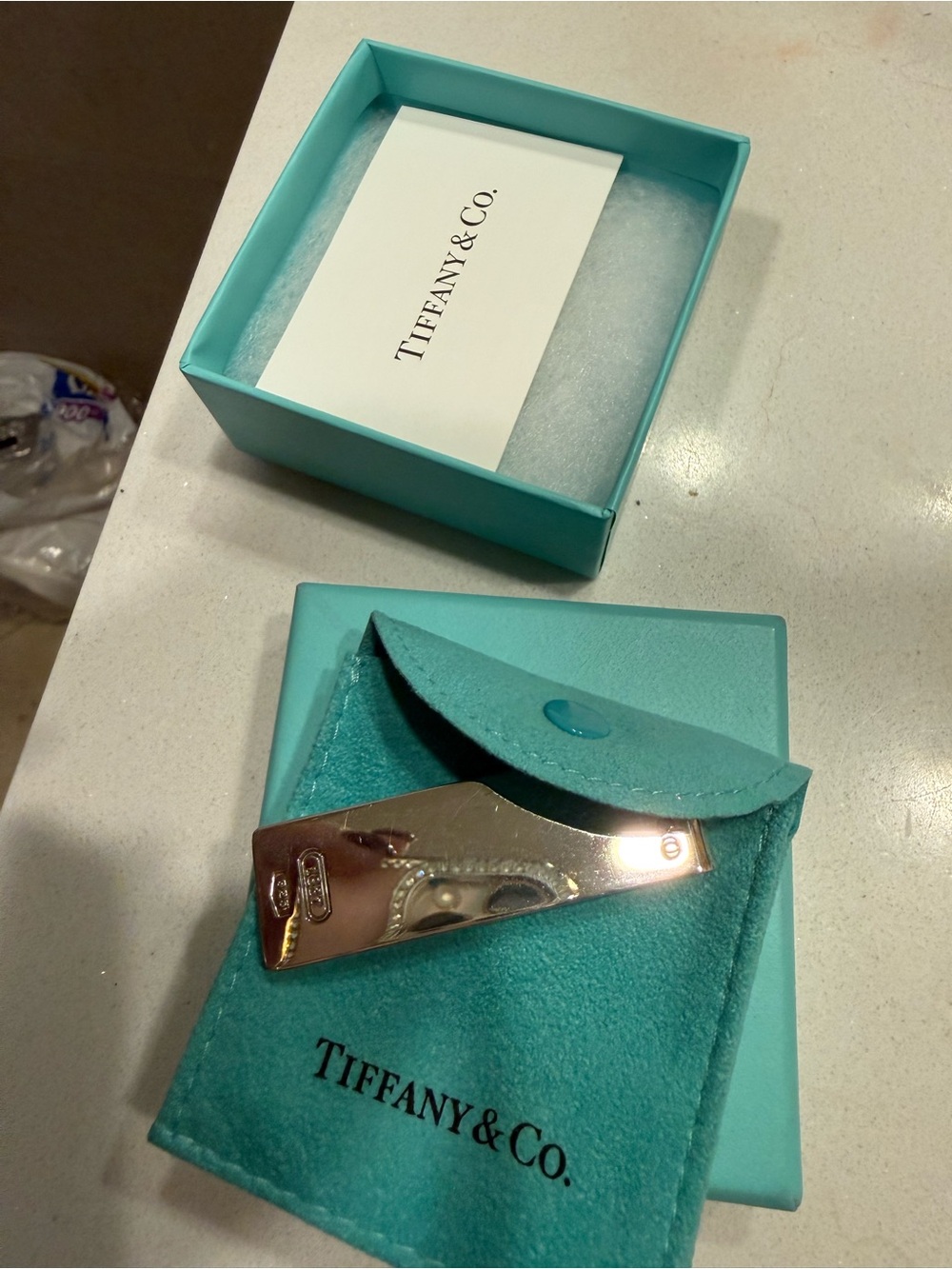 Tiffany & Co. Silver Money Clip with Signature Blue Pouch